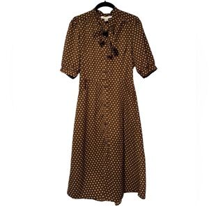 Monteau Brown and White Puff Sleeve polka dot dress with pockets